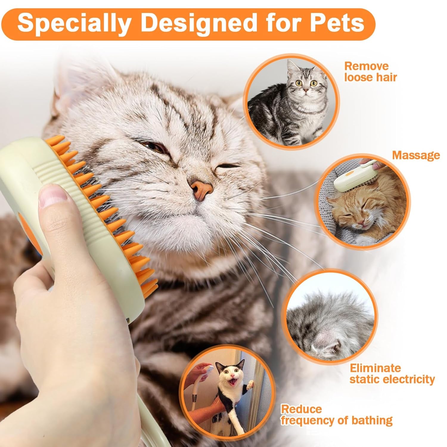 Pet Steam Brush for Cat - Cat Steam Brushes for Indoor Cats Shedding, Rechargeable Steaming Brush for Dogs, Dog Mist Water Steamer, Pet Spray Hair Removal Comb for Massage Grooming