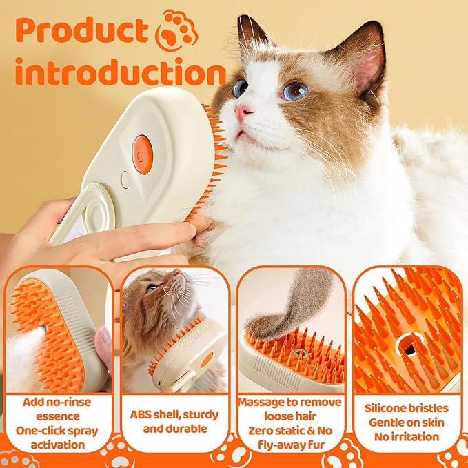 Pet Steam Brush for Cat - Cat Steam Brushes for Indoor Cats Shedding, Rechargeable Steaming Brush for Dogs, Dog Mist Water Steamer, Pet Spray Hair Removal Comb for Massage Grooming