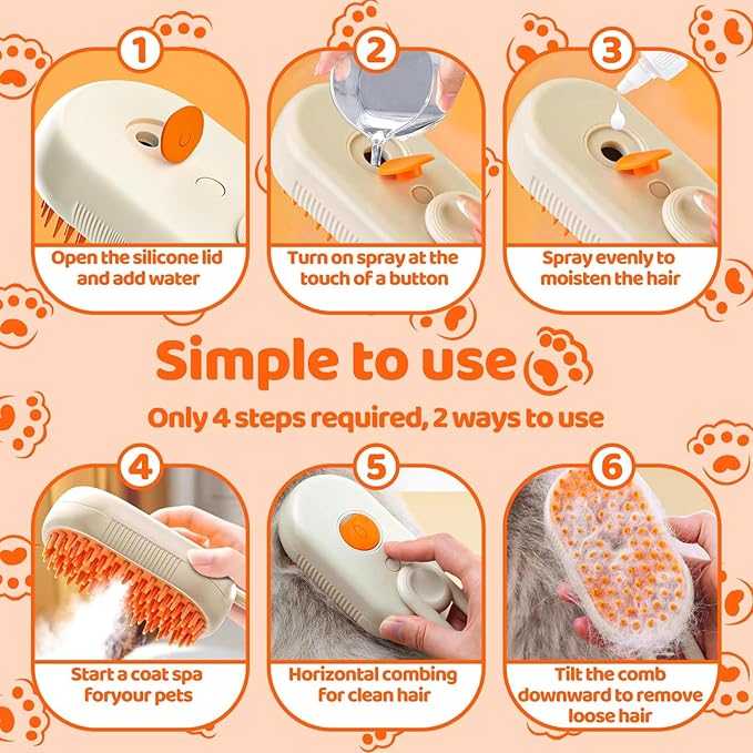 Pet Steam Brush for Cat - Cat Steam Brushes for Indoor Cats Shedding, Rechargeable Steaming Brush for Dogs, Dog Mist Water Steamer, Pet Spray Hair Removal Comb for Massage Grooming