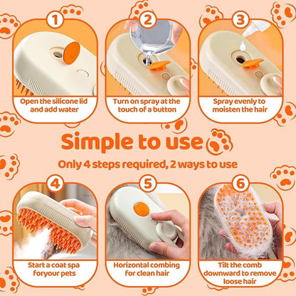 Pet Steam Brush for Cat - Cat Steam Brushes for Indoor Cats Shedding, Rechargeable Steaming Brush for Dogs, Dog Mist Water Steamer, Pet Spray Hair Removal Comb for Massage Grooming