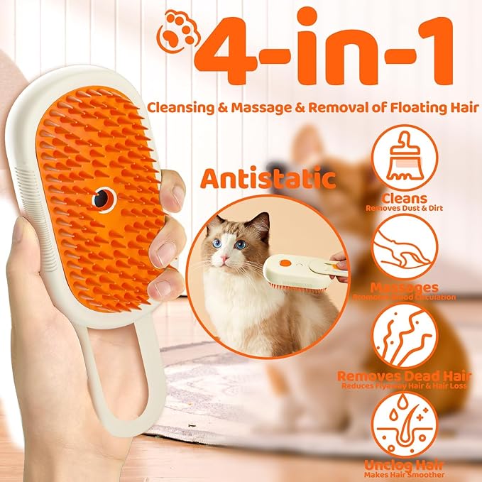 Pet Steam Brush for Cat - Cat Steam Brushes for Indoor Cats Shedding, Rechargeable Steaming Brush for Dogs, Dog Mist Water Steamer, Pet Spray Hair Removal Comb for Massage Grooming