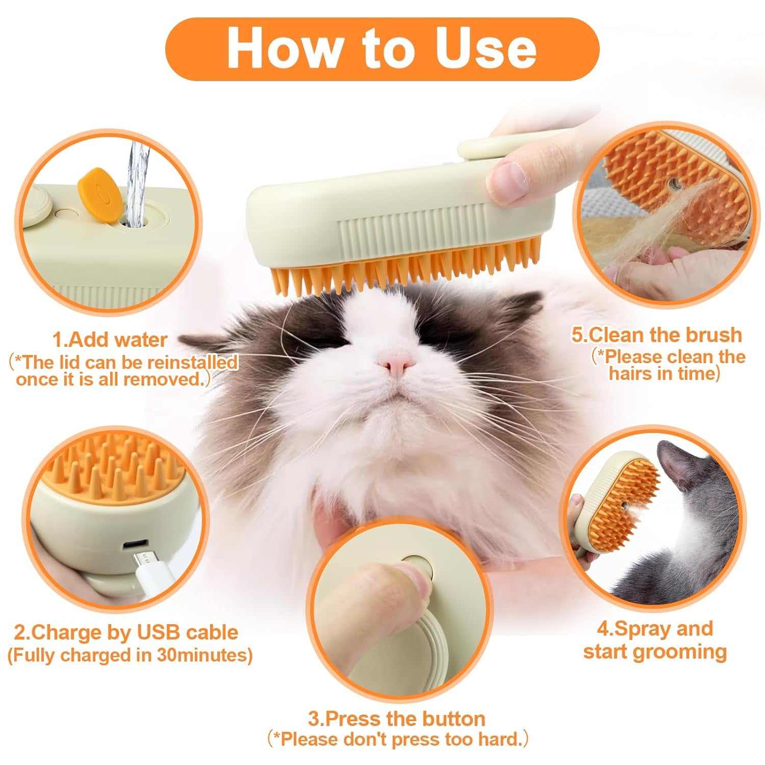 Pet Steam Brush for Cat - Cat Steam Brushes for Indoor Cats Shedding, Rechargeable Steaming Brush for Dogs, Dog Mist Water Steamer, Pet Spray Hair Removal Comb for Massage Grooming