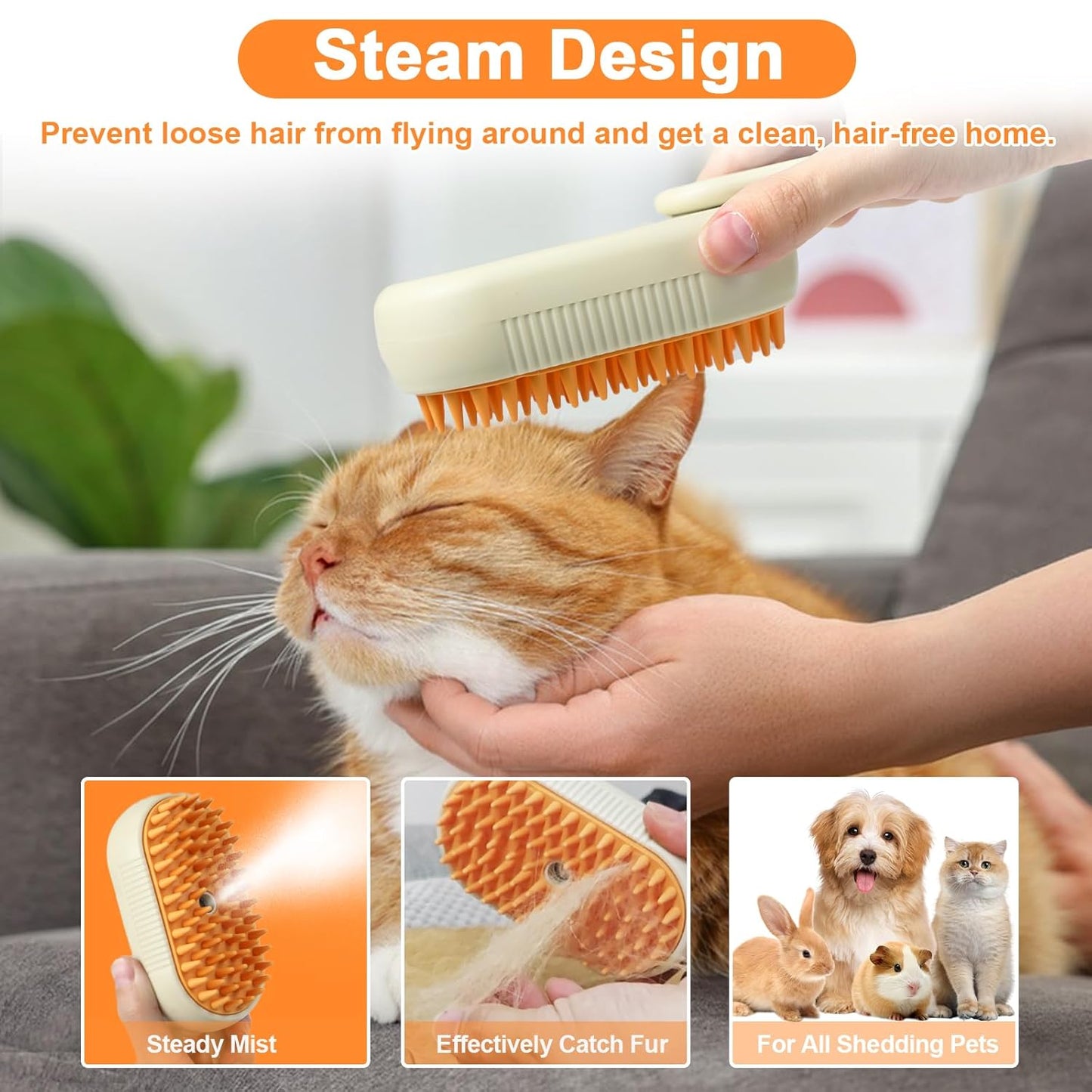 Pet Steam Brush for Cat - Cat Steam Brushes for Indoor Cats Shedding, Rechargeable Steaming Brush for Dogs, Dog Mist Water Steamer, Pet Spray Hair Removal Comb for Massage Grooming
